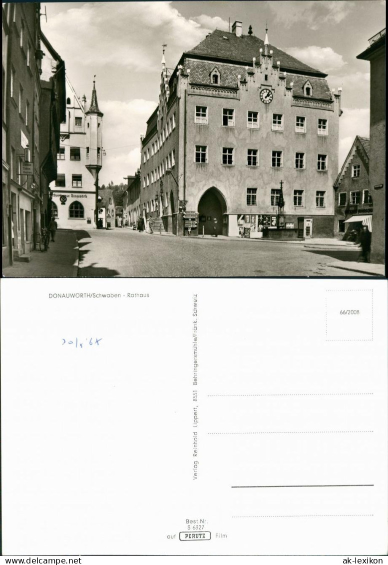 Ansichtskarte Donauwörth Strassen Partie Am Rathaus, Gebäude Mit Uhr 1965 - Donauwoerth