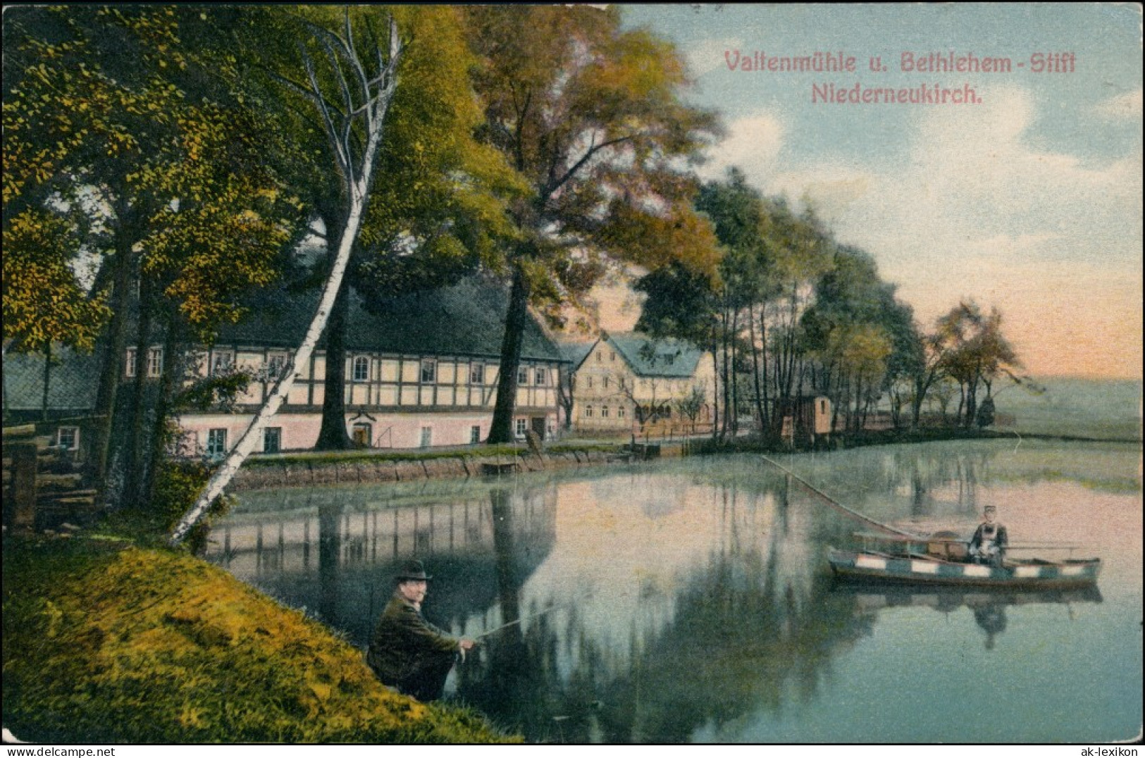 Niederneukirch-Neukirch (Lausitz) Oberneukirch  Valtenmühle, Angler 1910 - Neukirch (Lausitz)