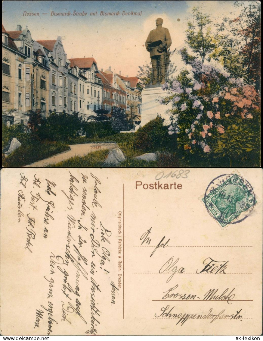 Ansichtskarte Nossen Bismarck Straße - U. Denkmal 1911 - Nossen