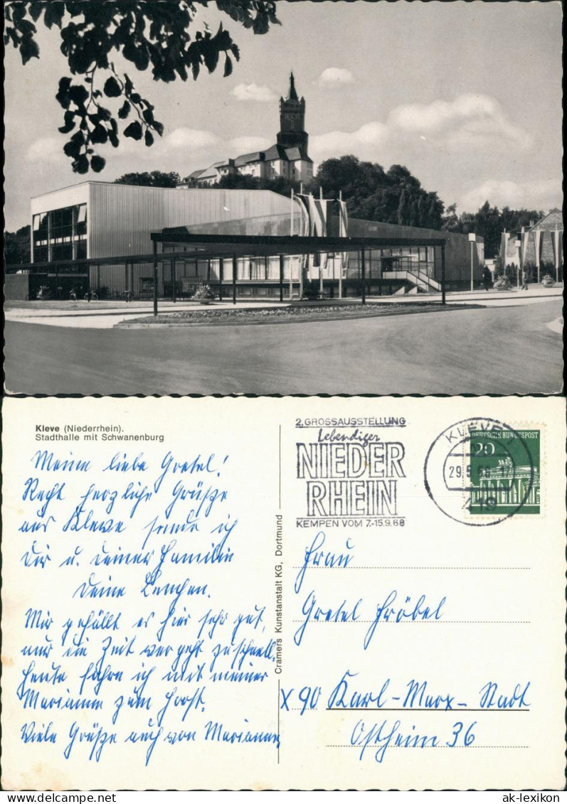 Ansichtskarte Kleve Stadthalle Mit Schwanenburg 1968   AK  Stempel KLEVE - Kleve