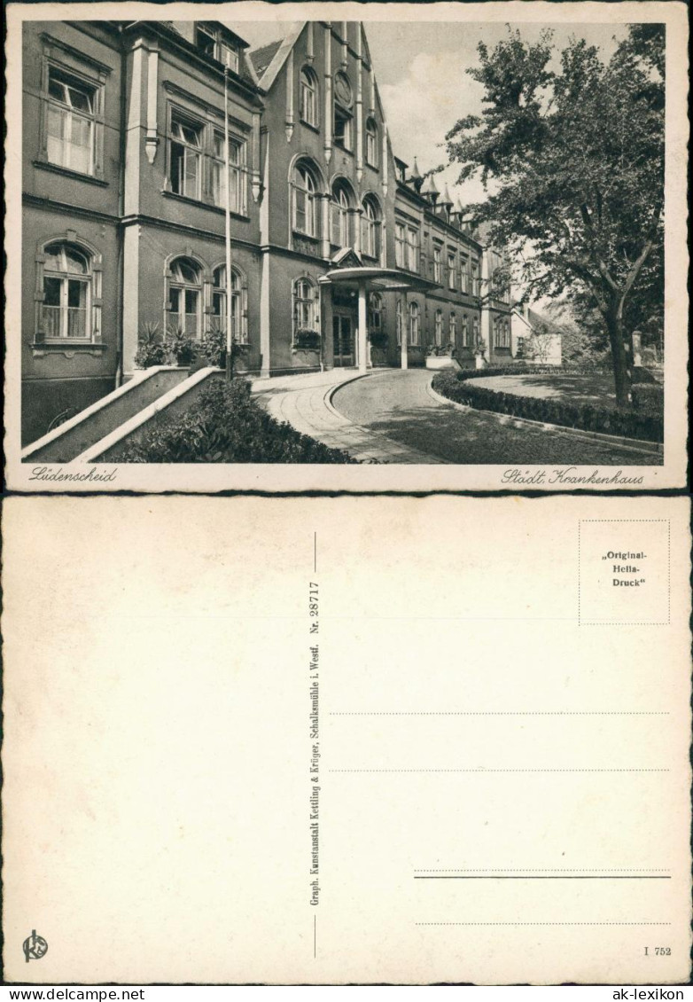 Ansichtskarte Lüdenscheid Städt. Krankenhaus Eingangsbereich, Hospital 1955 - Lüdenscheid