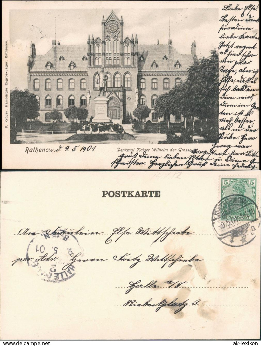 Ansichtskarte Rathenow Partie Denkmal Wilhelm Der Grosse 1901 - Rathenow