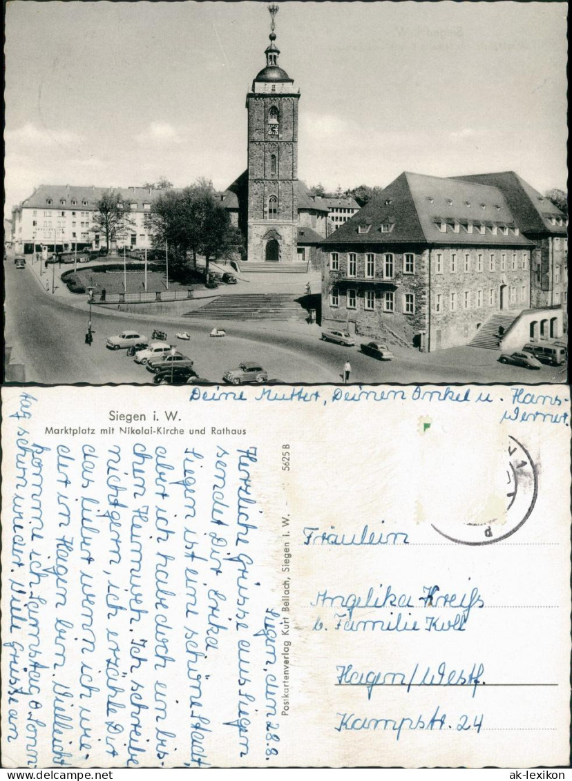 Ansichtskarte Siegen Marktplatz Mit Nikolai-Kirche Und Rathaus 1960 - Siegen