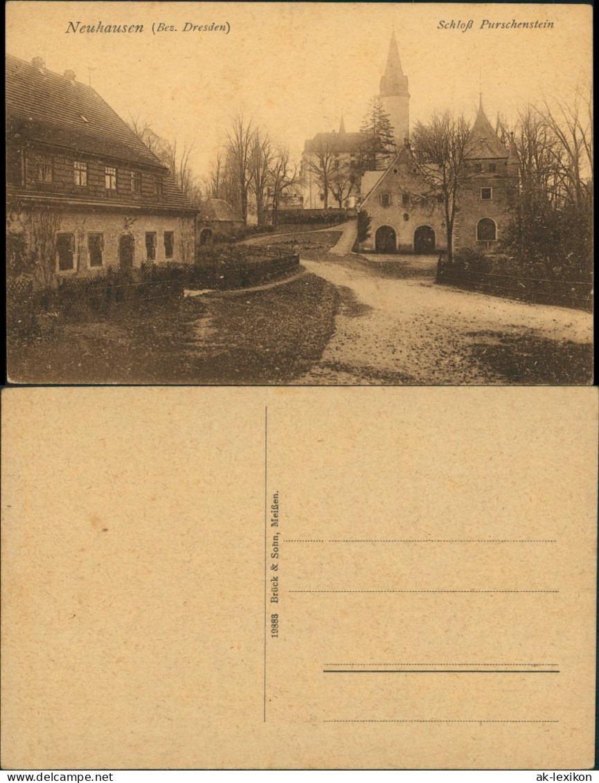 Ansichtskarte Neuhausen (Erzgebirge) Schloss Purschenstein - Straße 1913 - Neuhausen (Erzgeb.)