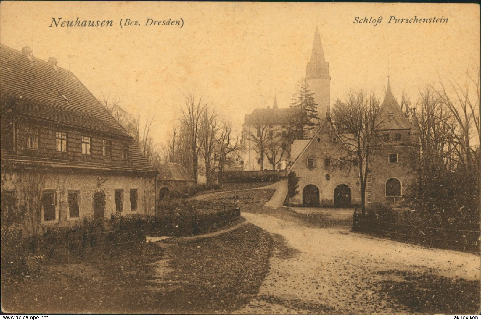 Ansichtskarte Neuhausen (Erzgebirge) Schloss Purschenstein - Straße 1913 - Neuhausen (Erzgeb.)