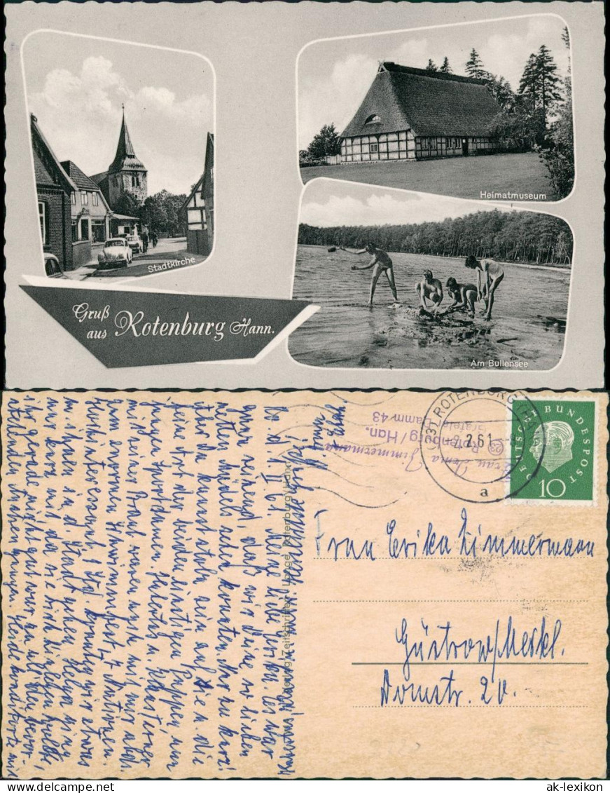 Ansichtskarte Rotenburg (Wümme) Bullenteich, Straße, Heimatmuseum 1961 - Rotenburg (Wümme)