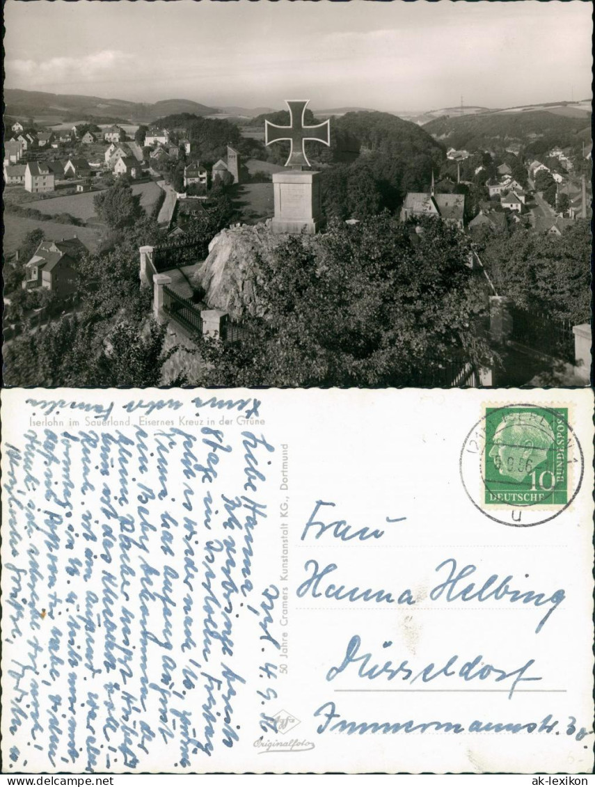 Ansichtskarte Iserlohn Panorama Mit Eisernes Kreuz I.d. Grüne 1956 - Iserlohn