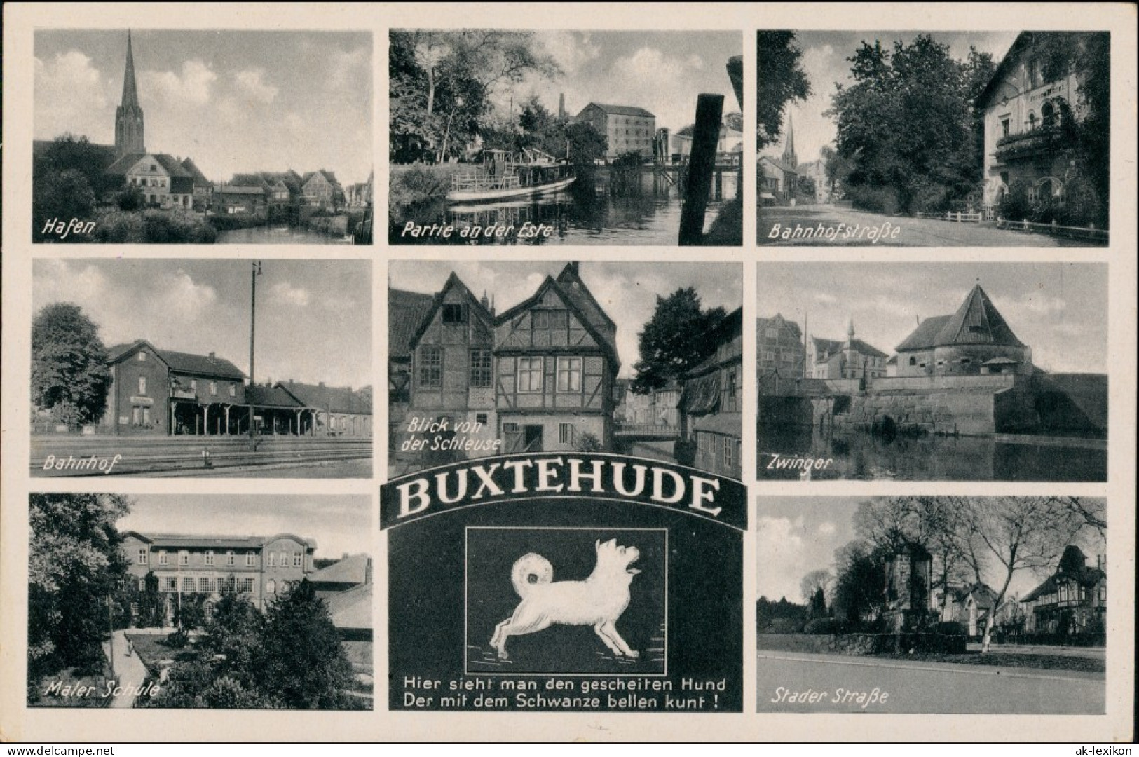 Ansichtskarte Buxtehude MB: Hafen, Bahnhof, Straße 1932 - Buxtehude