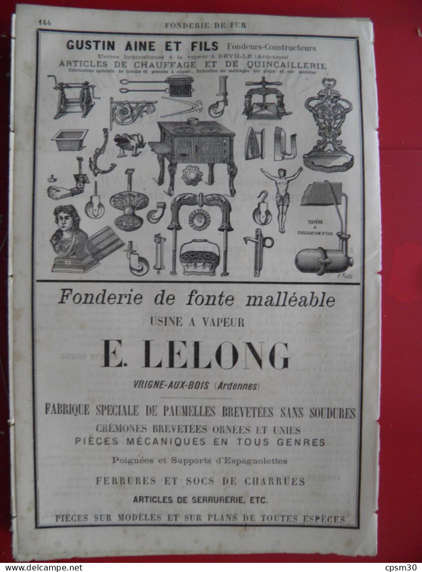 PUB 1884 - Fonderie & Email Laval-Dieu 08 Monthermé, Fonderie Fer Gustin 08 Deville, E Lelong 08 Vrigne Aux Bois - Publicités