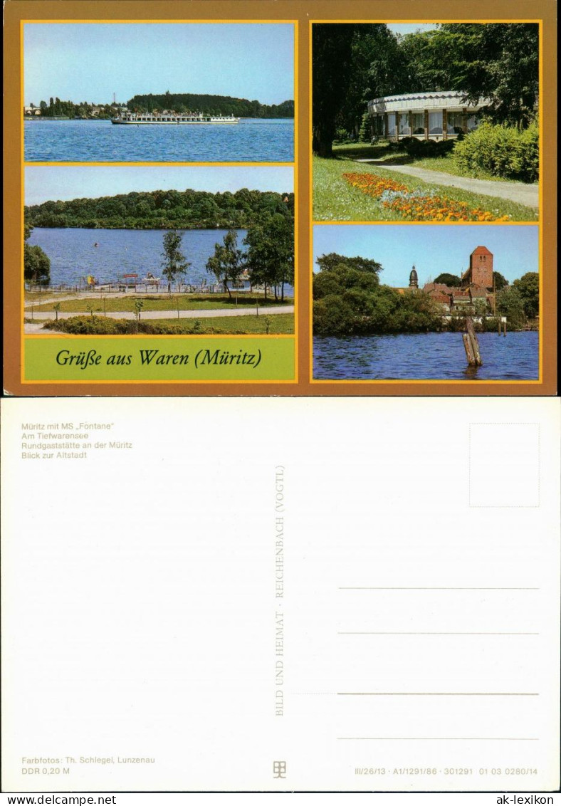 Waren (Müritz) DDR Mehrbild  MS Fontane  Tiefwarensee Rundgaststätte Uvm. 1986 - Waren (Mueritz)