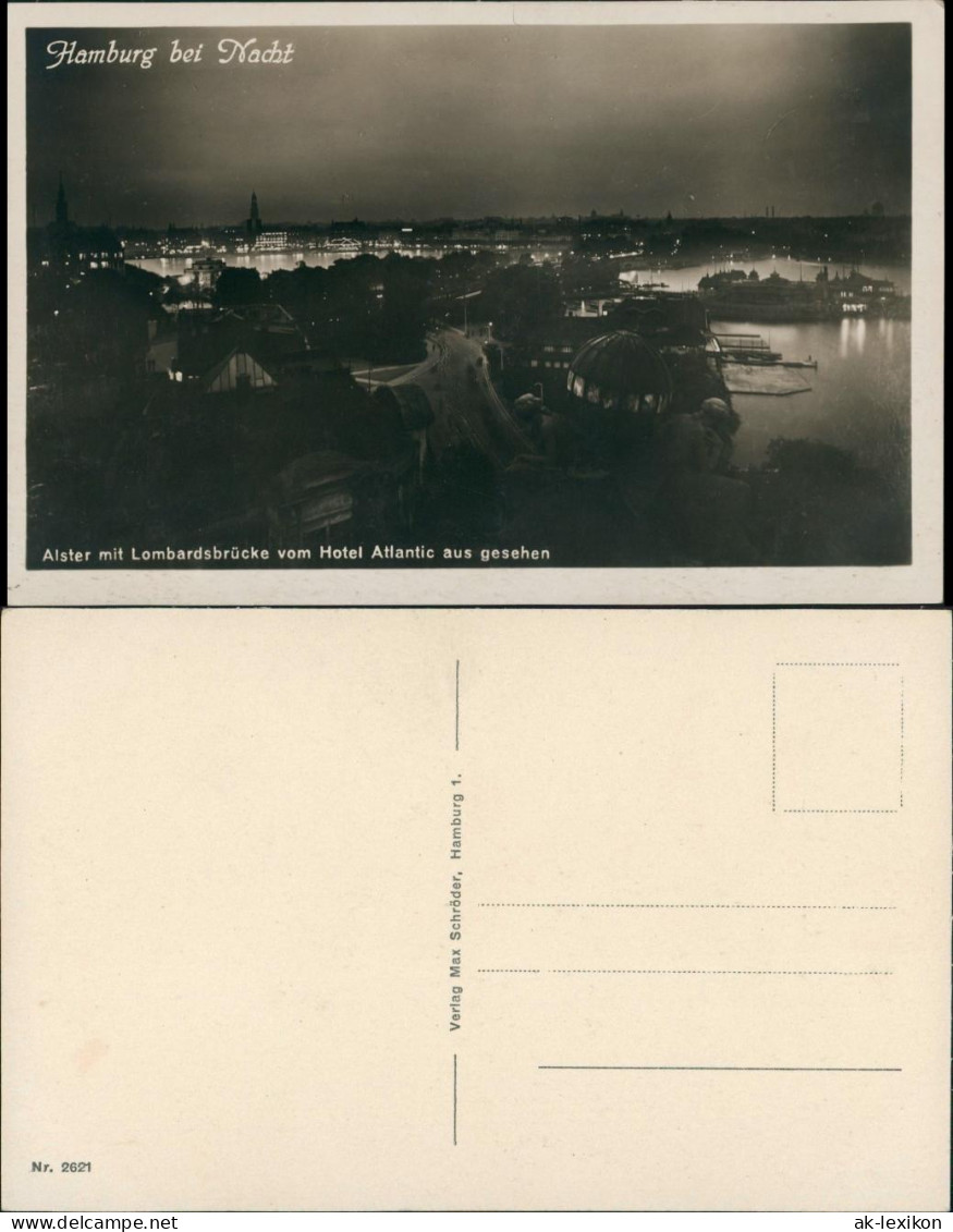 Altona-Hamburg Alster Lombardsbrücke Vom Hotel Atlantic, Bei Nacht 1930 - Altona
