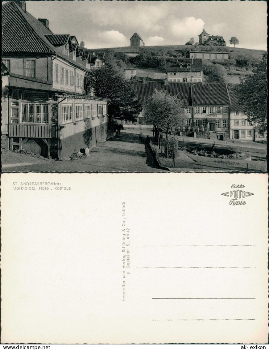 Ansichtskarte Sankt Andreasberg-Braunlage Marktplatz, Hotel, Rathaus 1950 - St. Andreasberg