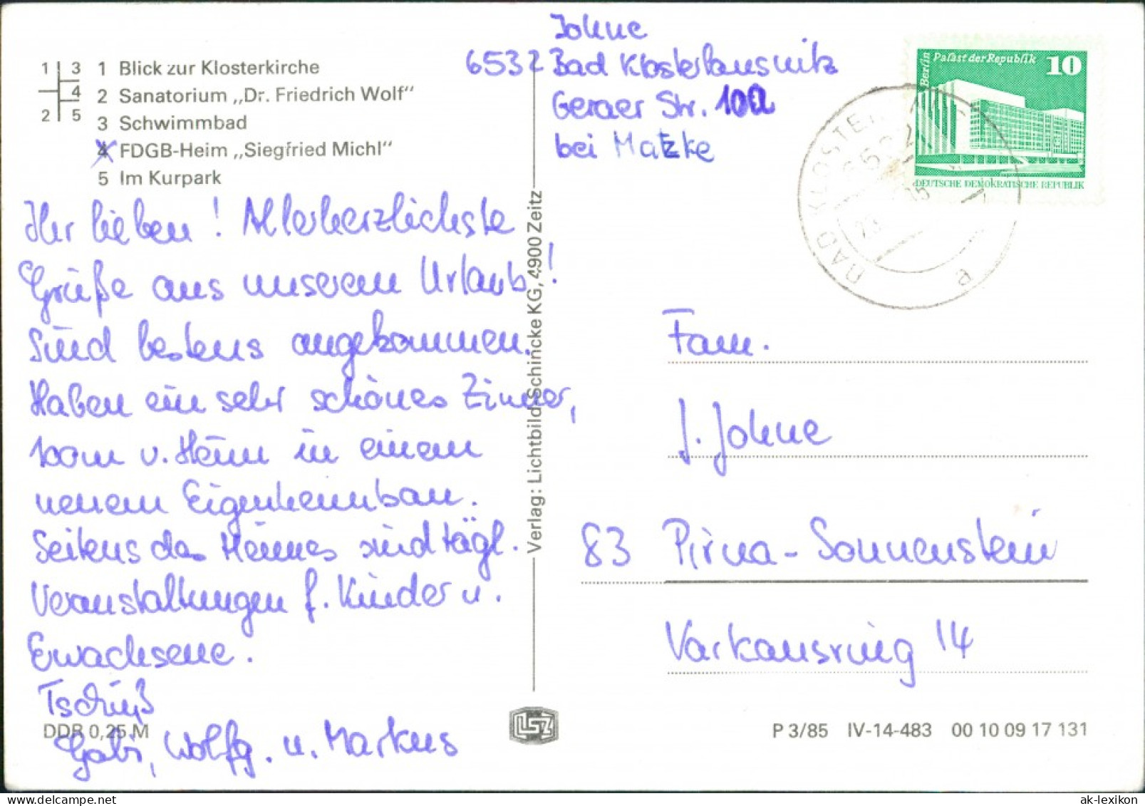 Bad Klosterlausnitz  Schwimmbad, Klosterkirche, FDGB Heim Siegfried Michl 1985 - Bad Klosterlausnitz