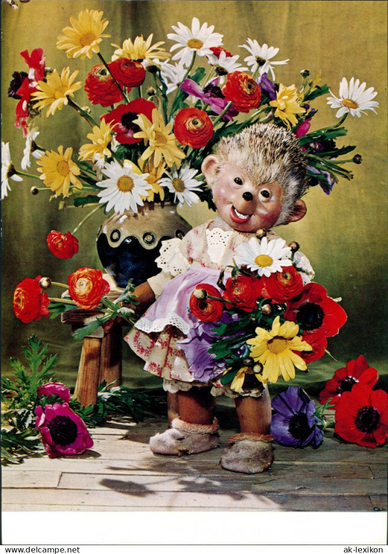 Ansichtskarte  Mecki (Diehl-Film): Blumenstrauß Herzlichen Glückwunsch 1970 - Mecki