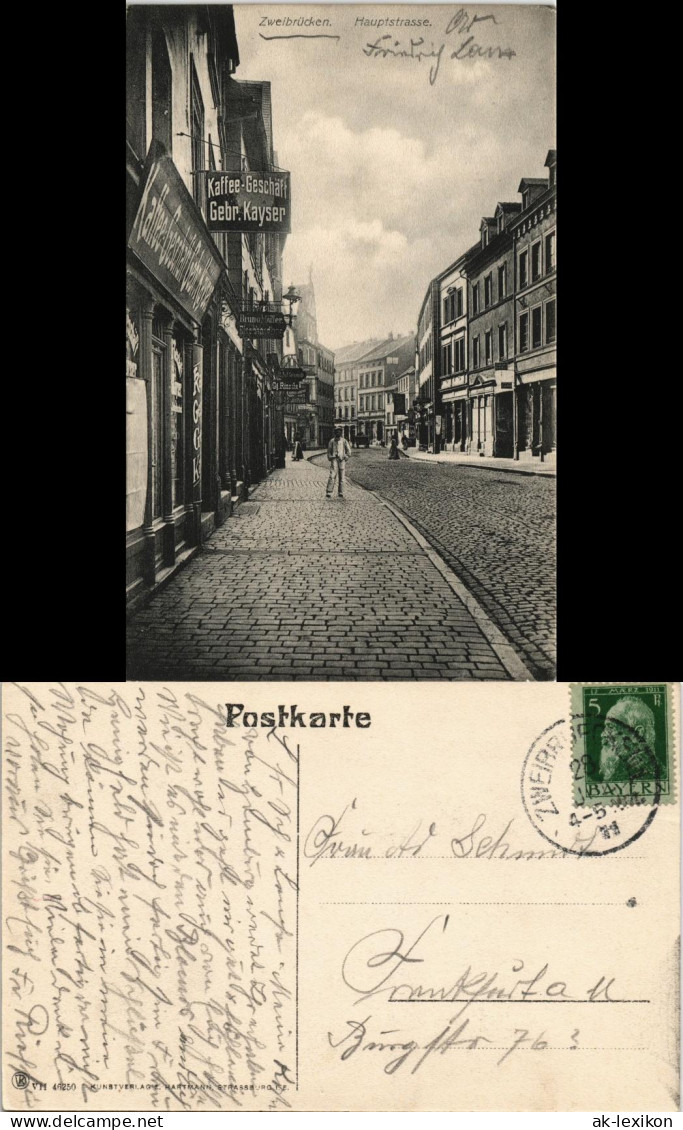 Ansichtskarte Zweibrücken Hauptstraße, Kaffee-Geschäft Kayser 1911 - Zweibrücken