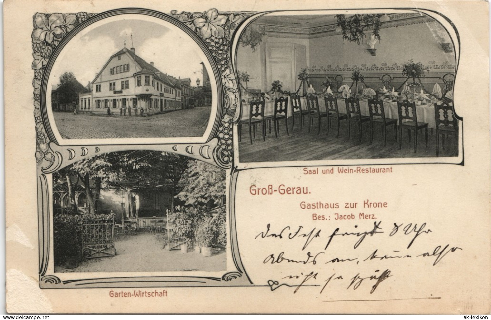 Ansichtskarte Groß-Gerau 3 Bild: Gasthof Zur Krone 1909 - Gross-Gerau