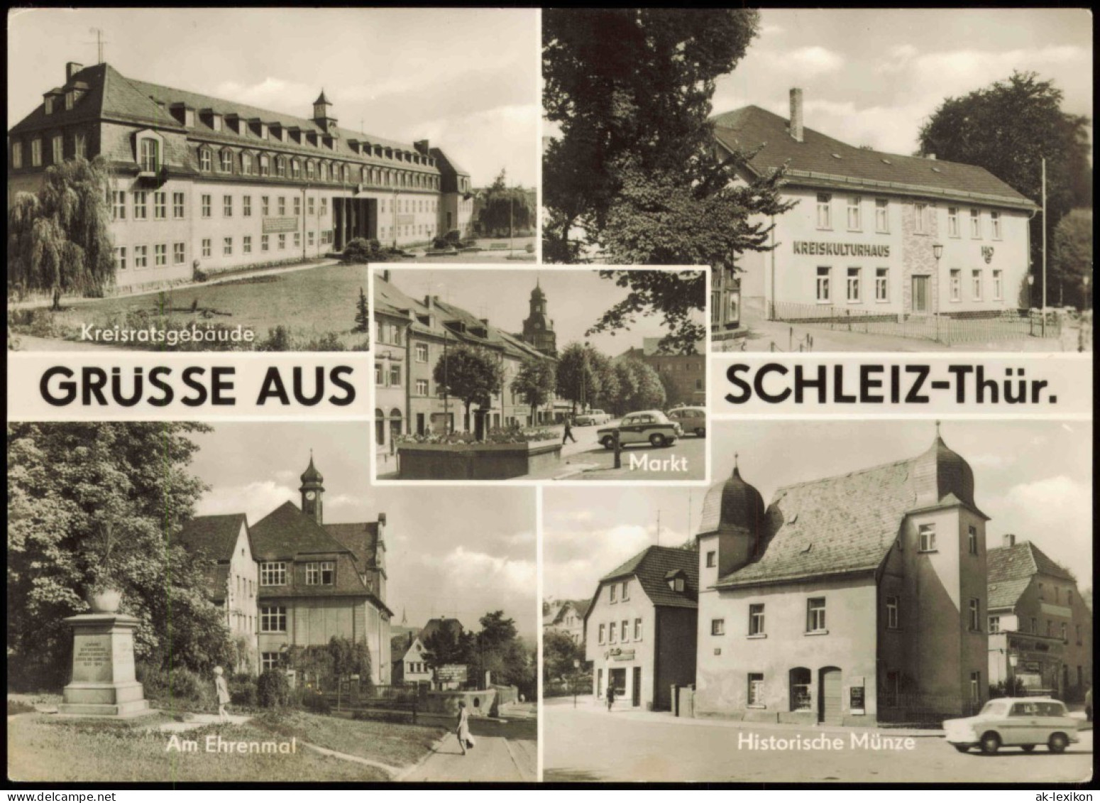 Schleiz DDR Mehrbild-AK Mit Historische Münze, Kreisratsgebäude Am Ehrenmal 1974 - Schleiz