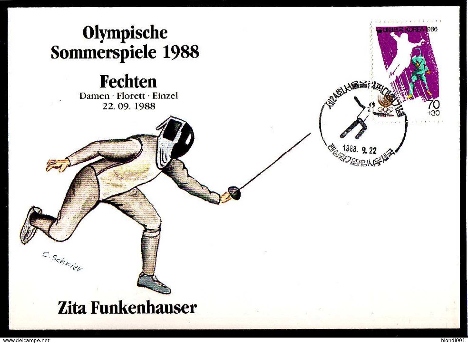 Olympics 1988 - Fencing - Funkenhauser - SOUTH KOREA - FDC Cover - Estate 1988: Seul