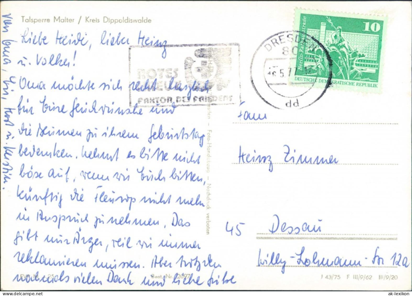 Dippoldiswalde Talsperre Malter, Strand Partie, DDR Postkarte 1977/1975 - Dippoldiswalde