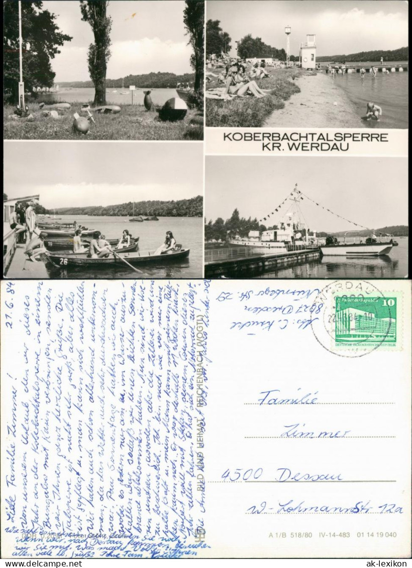 Ansichtskarte Langenhessen-Werdau Koberbachtalsperre Schiff MB 1980 - Werdau