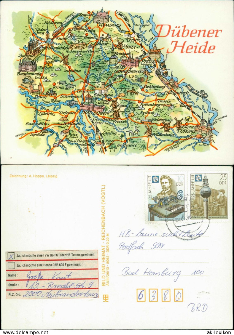 Bad Düben Umland-Ansicht Landkarte Dübener Heide (DDR Karte) 1990 - Bad Dueben
