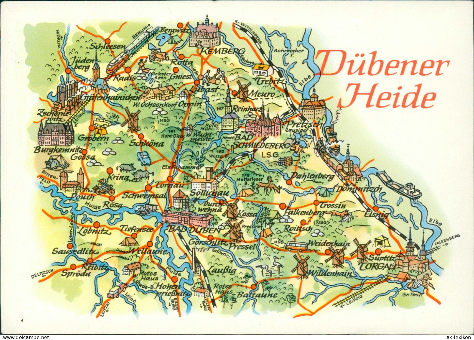 Bad Düben Umland-Ansicht Landkarte Dübener Heide (DDR Karte) 1990 - Bad Dueben
