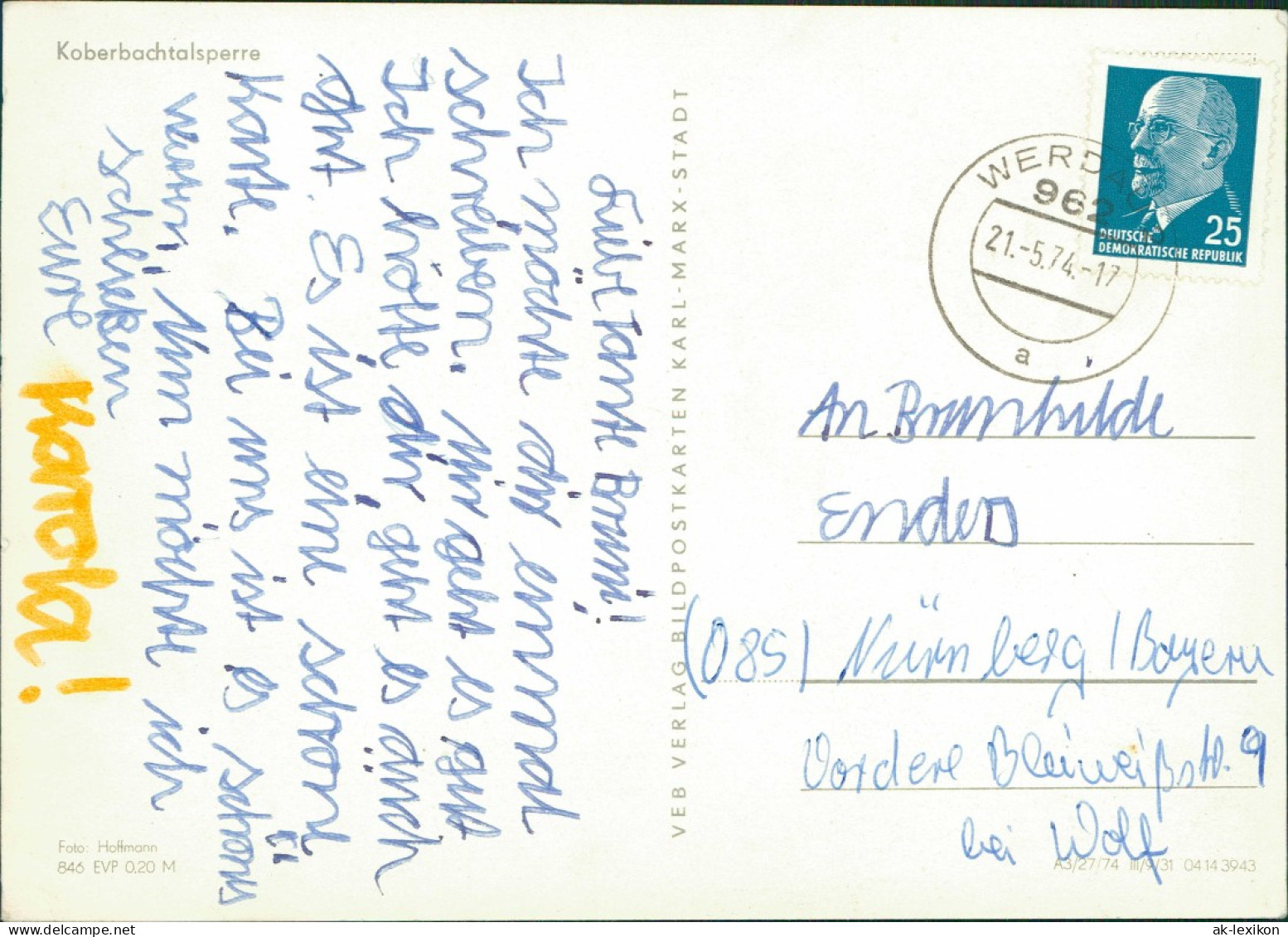 Ansichtskarte Langenhessen-Werdau Koberbachtalsperre DDR Mehrbildkarte 1974 - Werdau