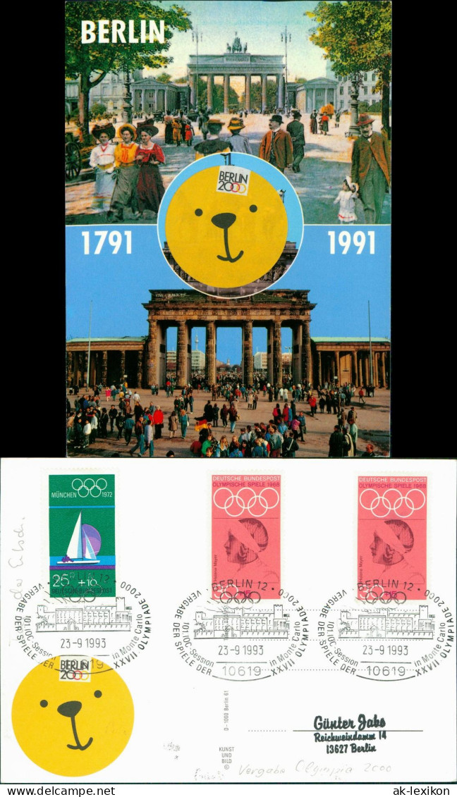 Ansichtskarte Mitte-Berlin Brandenburger  1993  Olympia-Sondermarken Von 1972 - Brandenburger Door