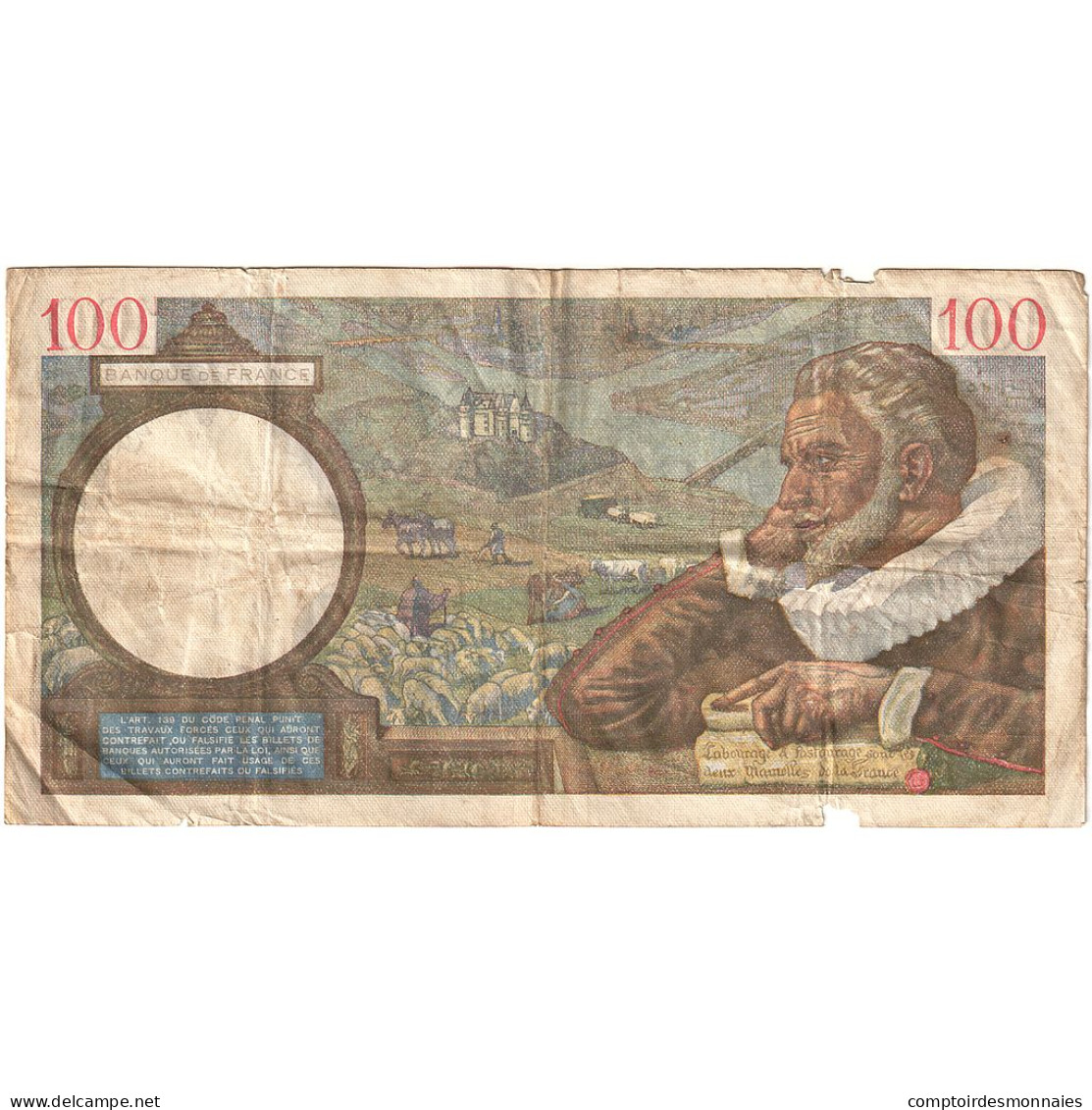 France, 100 Francs, Sully, 1941, C.19974, B+, Fayette:26.48, KM:94 - 100 F 1939-1942 ''Sully''