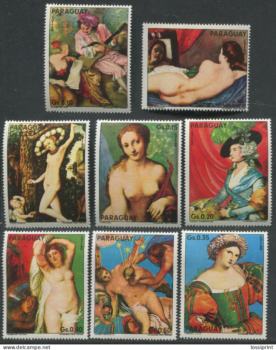 Paraguay:Unused Stamps Serie Paintings, Nude And Erotic Ladies, 1975, MNH - Nudes