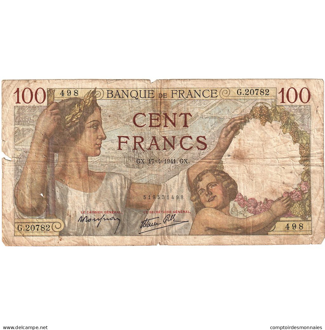 France, 100 Francs, Sully, 1941, G.20782, AB, Fayette:26.50, KM:94 - 100 F 1939-1942 ''Sully''