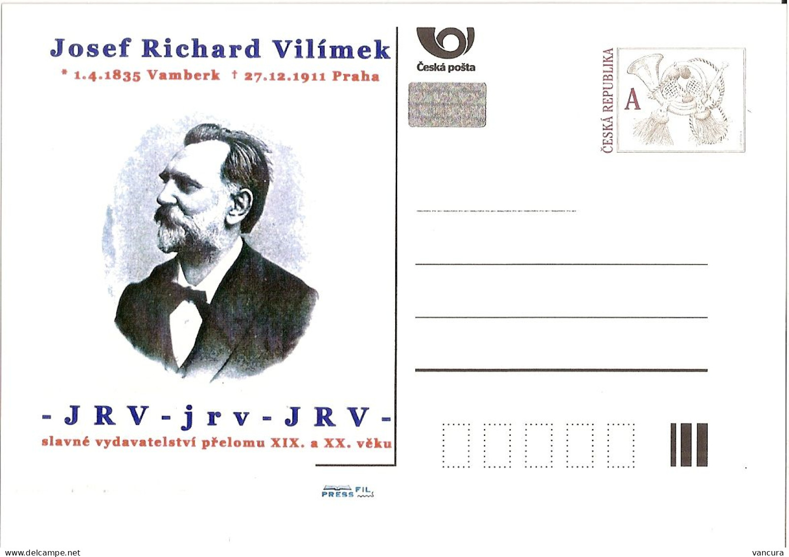 CDV C Czech Republic  J. R. Vilimek, Founder Of The Publishing House 2011 - Cartes Postales