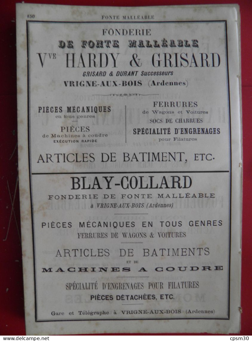 PUB 1884 - Fonderie Fonte Maléable Hardy 08 Nouzon, Moniotte 39 Dole, Hardy-Grisard 08 Vrigne-aux-Bois, Blay-Collard 08 - Publicités