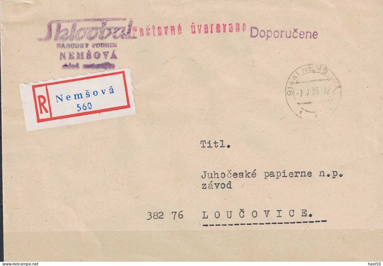 Tschechoslowakei CSSR - Einschreibebrief (Porto Entrichtet) 1988 Aus Nemšová - Covers & Documents