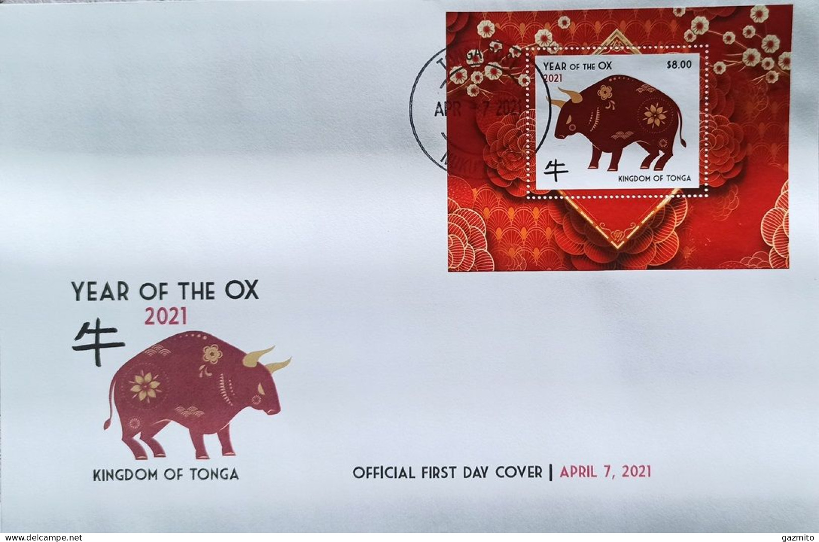 Tonga 2021, Year Of The Ox, Block In FDC - Año Nuevo Chino