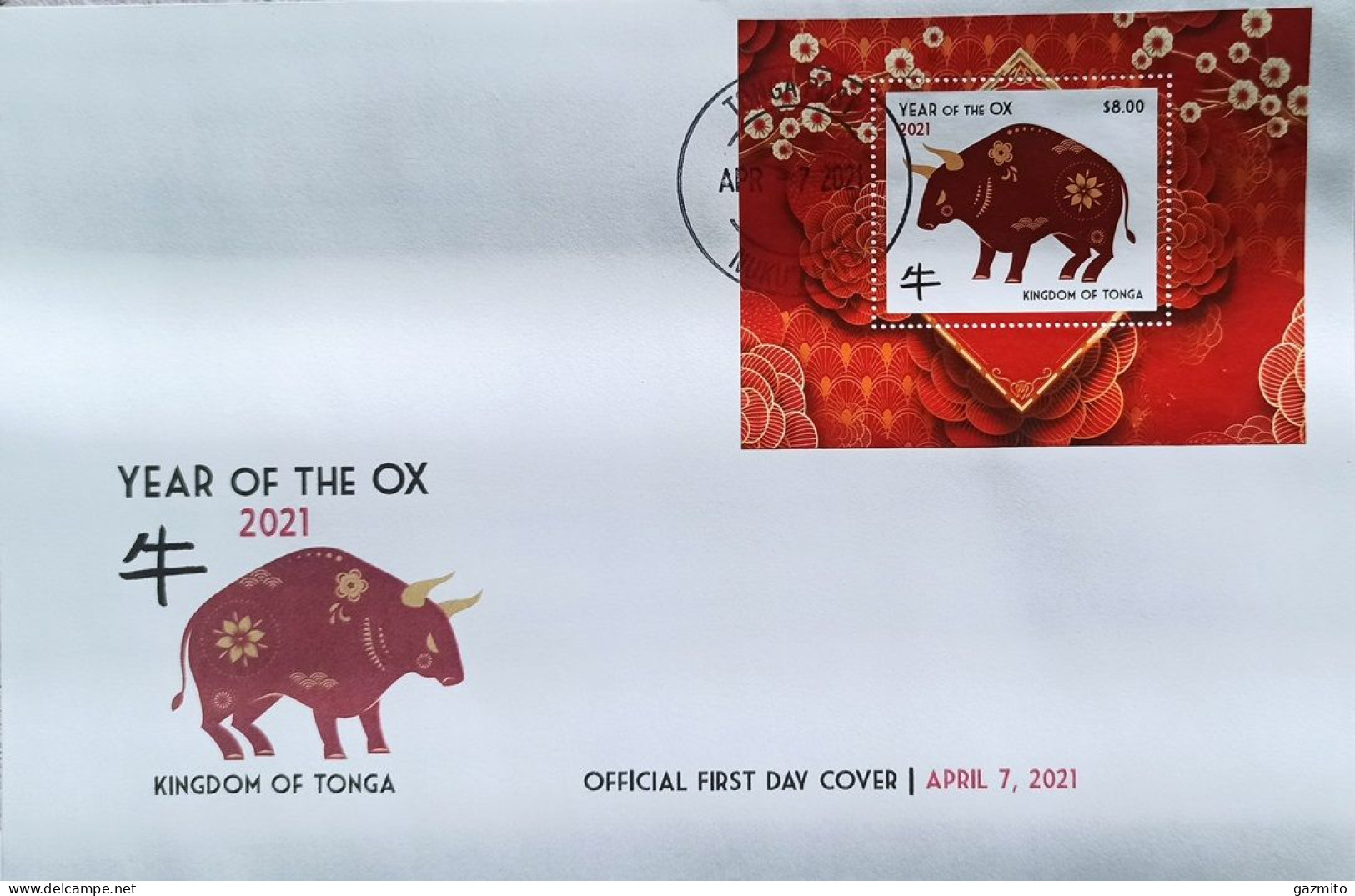 Tonga 2021, Year Of The Ox, Block In FDC - Tonga (1970-...)
