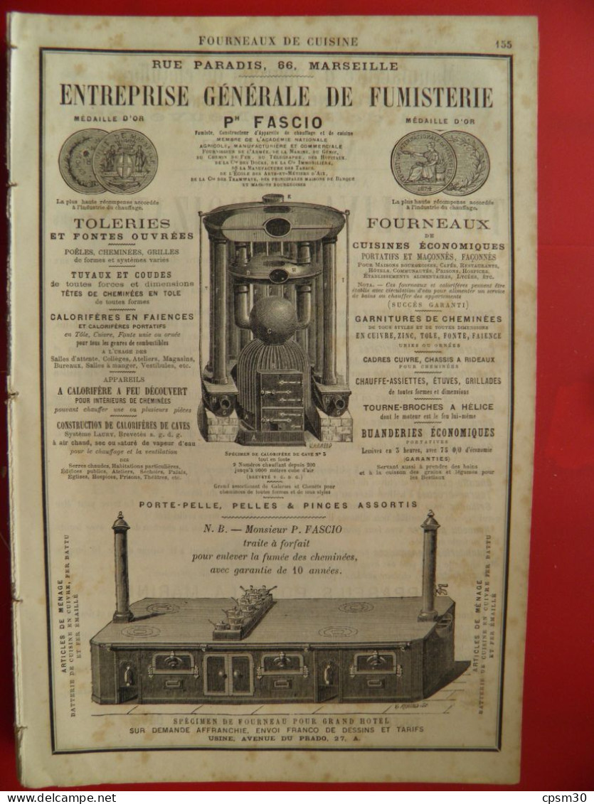 PUB 1884 - Fourneaux De Cuisine P Fiasco Rue Paradis 13 Marseille, Th Oliviat&Crozat Quai De Rive-Neuve 13 Marseille - Publicités