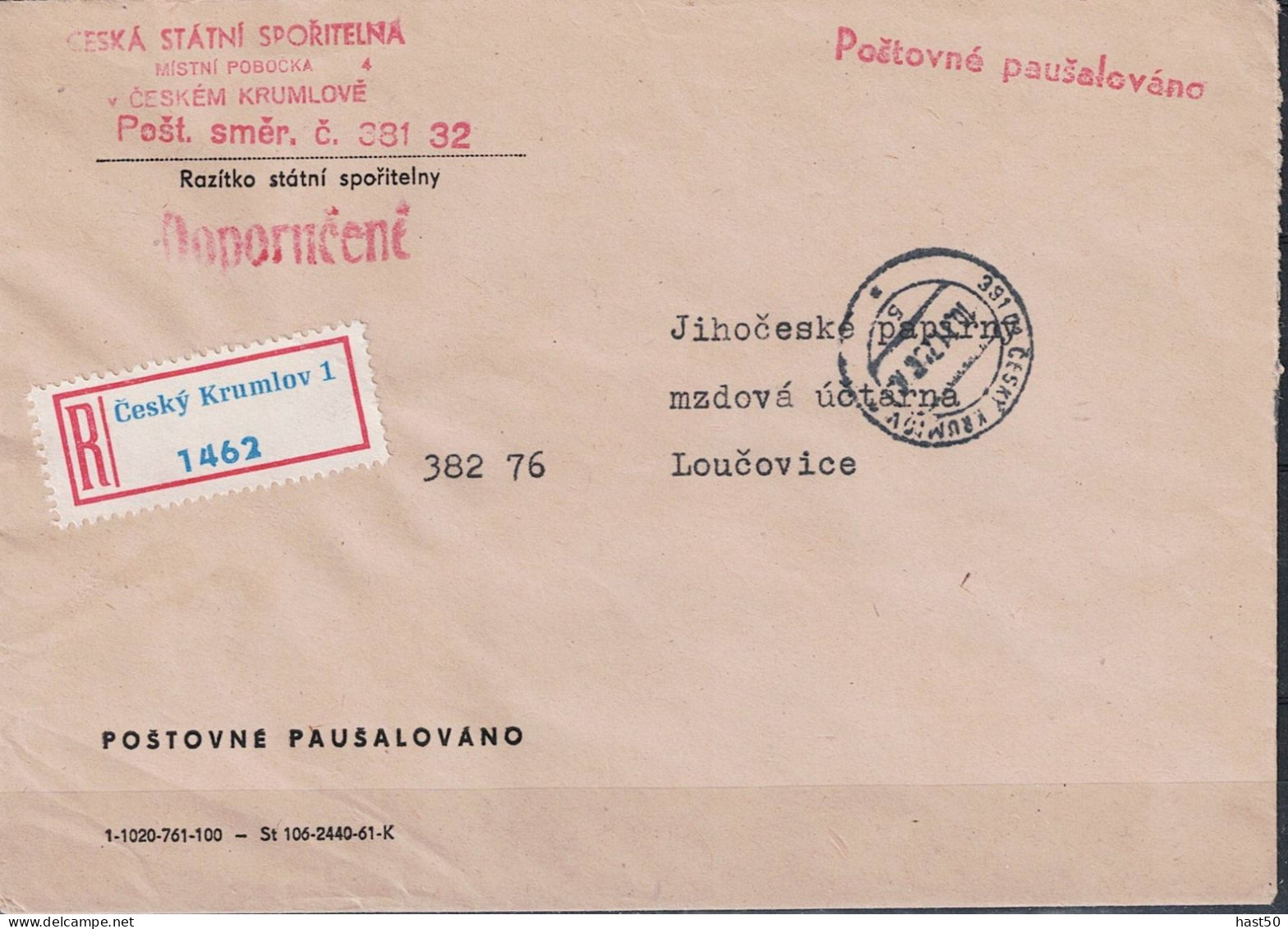 Tschechoslowakei CSSR - Einschreibebrief (Porto Entrichtet) 1975 Aus Český Krumlov - Briefe U. Dokumente