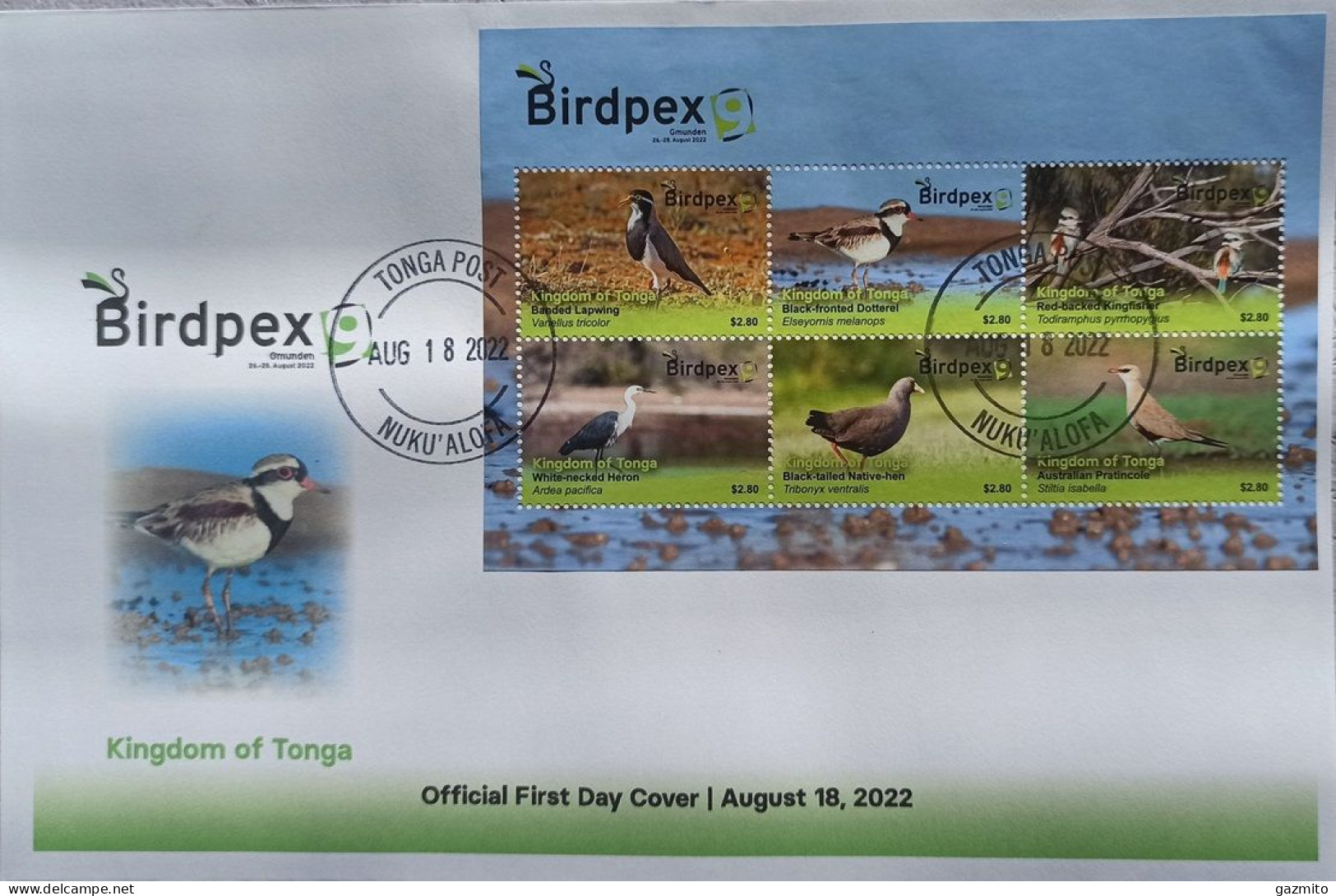 Tonga 2022, Birdpex, Kingfisher, Heron, 6val In BF In FDC - Marine Web-footed Birds