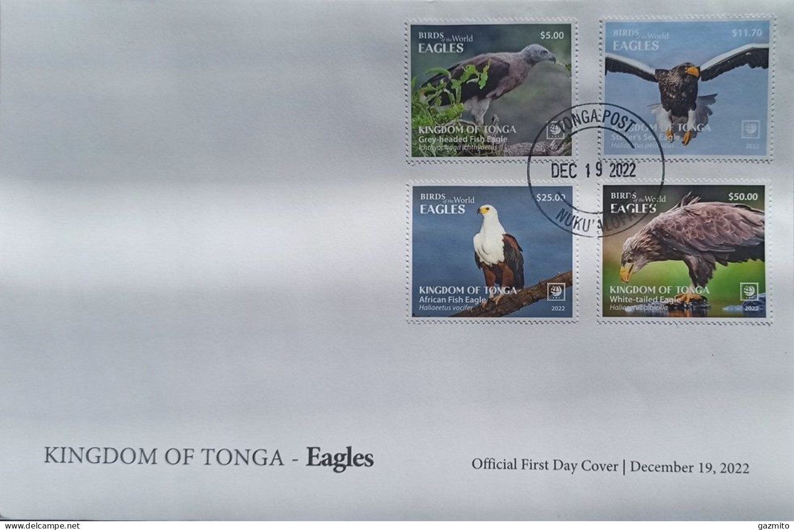 Tonga 2022, Eagles, 4val In FDC - Águilas & Aves De Presa