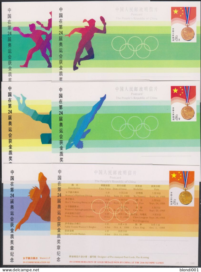 Olympics 1988 - Table Tennis - CHINA - 6 Postcards - Summer 1988: Seoul