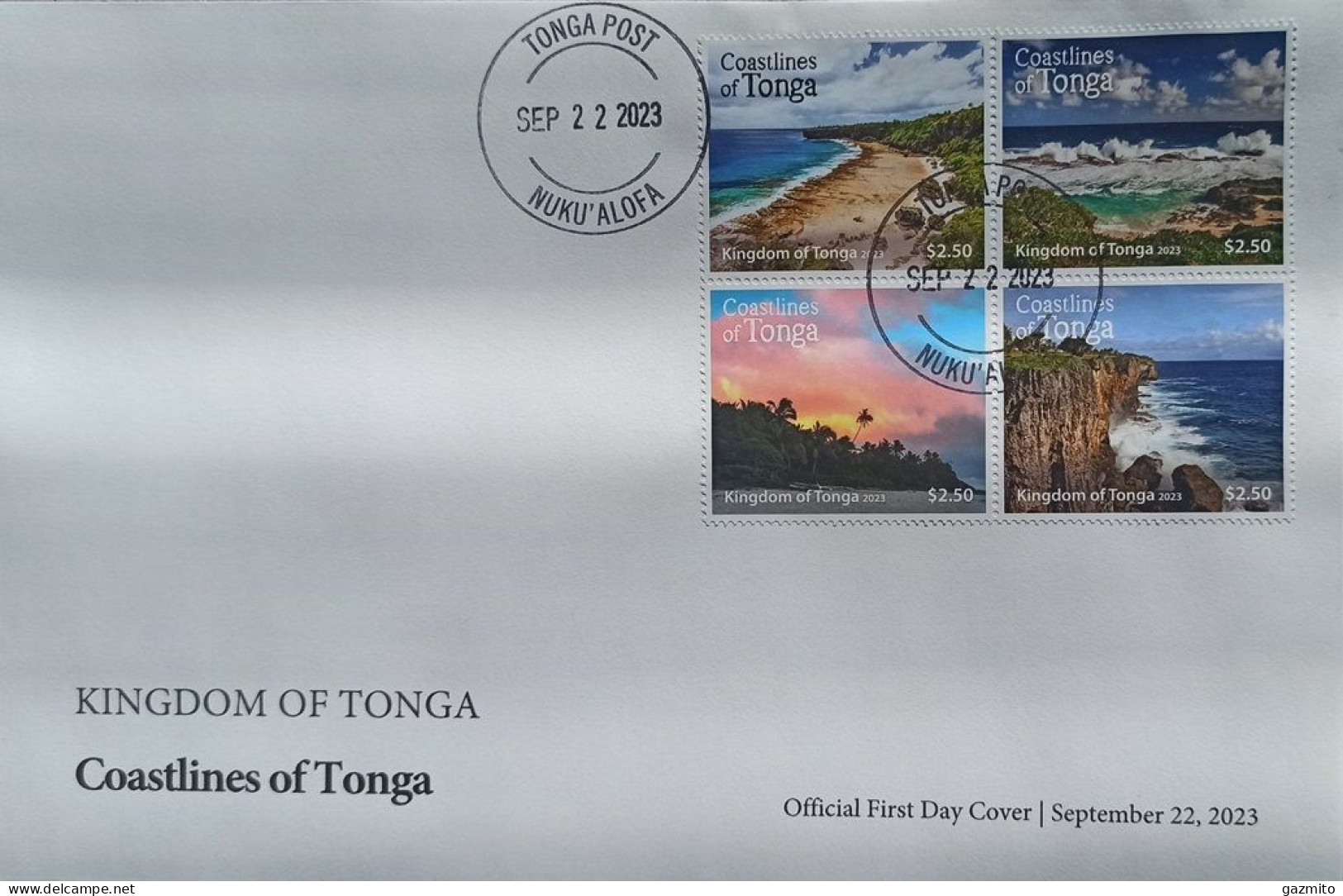 Tonga 2023, Coastlines, 4val In FDC - Tonga (1970-...)