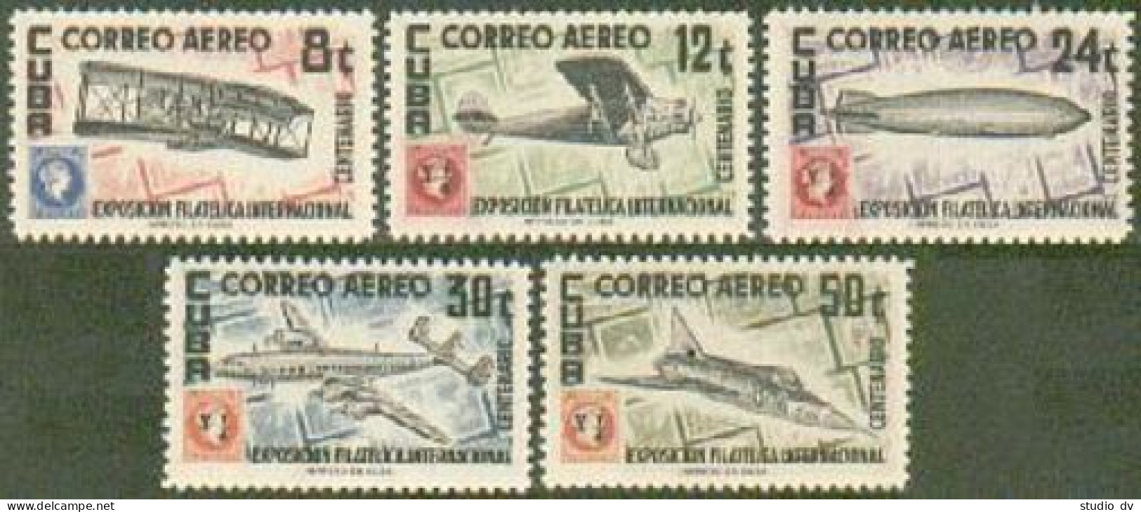 Cuba C122-C126,hinged.Michel 467-471. HAVANA-1955,Airplanes,Zeppelin,Planes. - Neufs