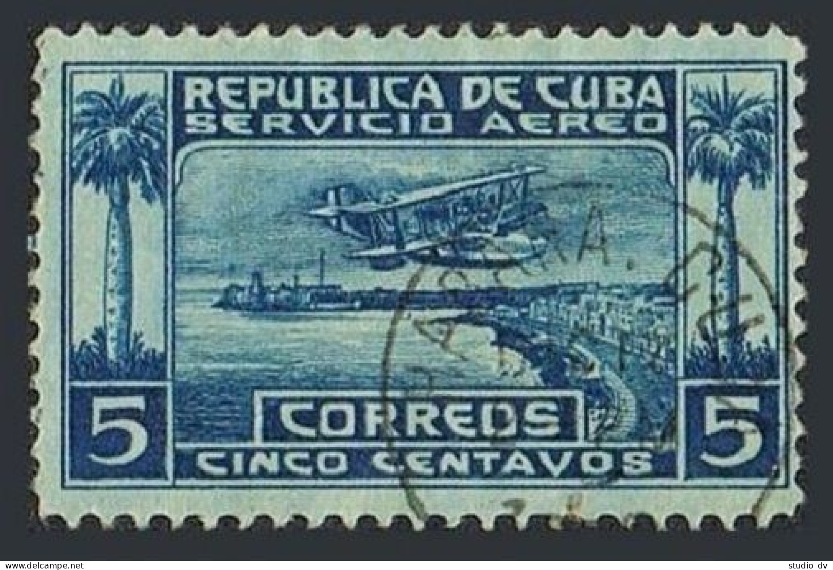 Cuba C1, Used. Mi 56. Air Post 1927. Seaplane Over Havana Harbor,Palm. Air-1927. - Neufs