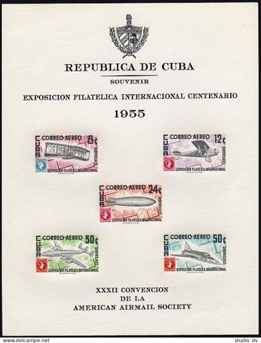Cuba C122-C126,C126a,MNH.Michel 467-471,Bl.15. HAVANA-1955,Airplanes,Zeppelin. - Neufs