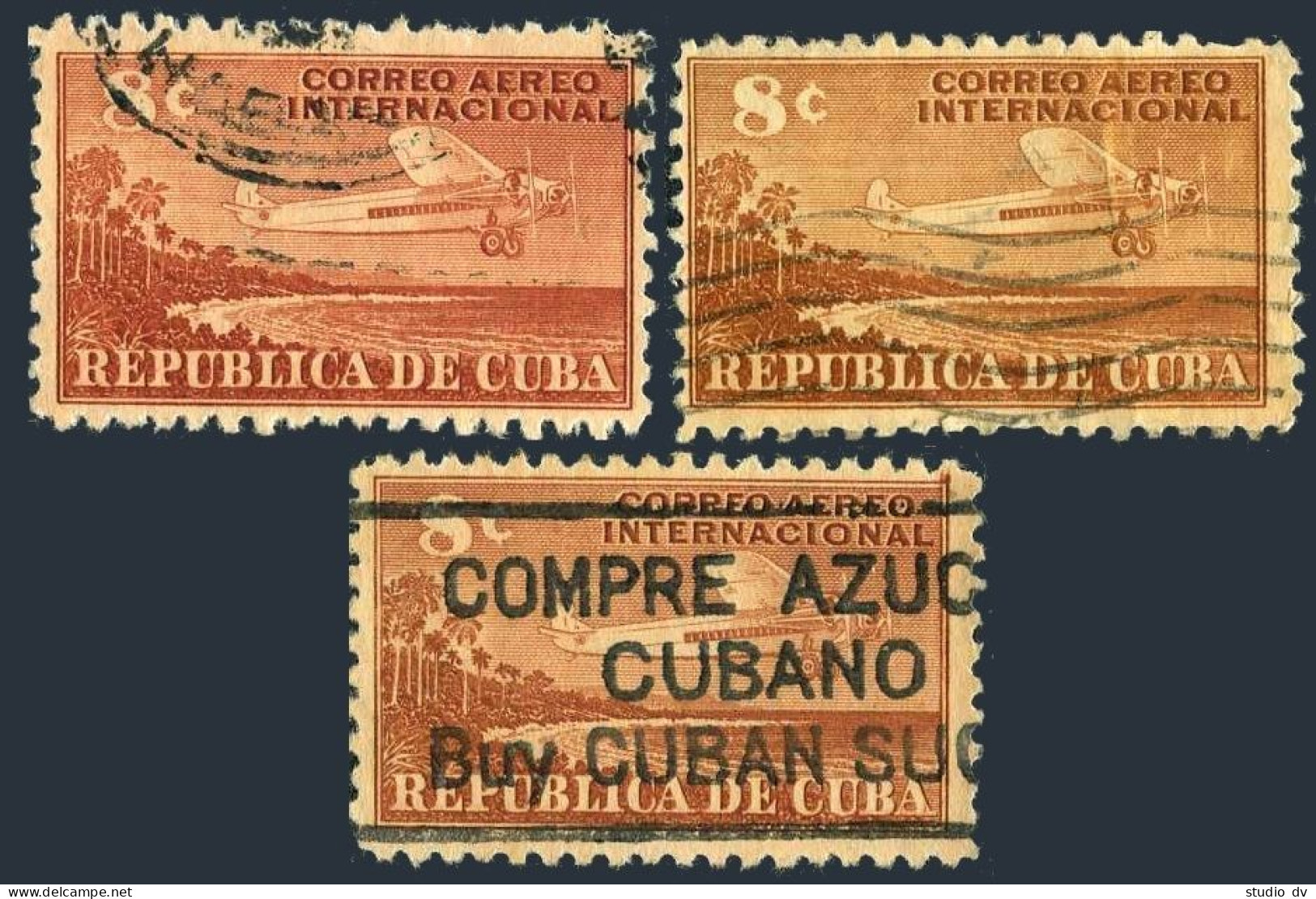 Cuba C40 3 Color Var,used.Michel 220. Air Post 1948.Airplane,Coast Of Cuba. - Neufs