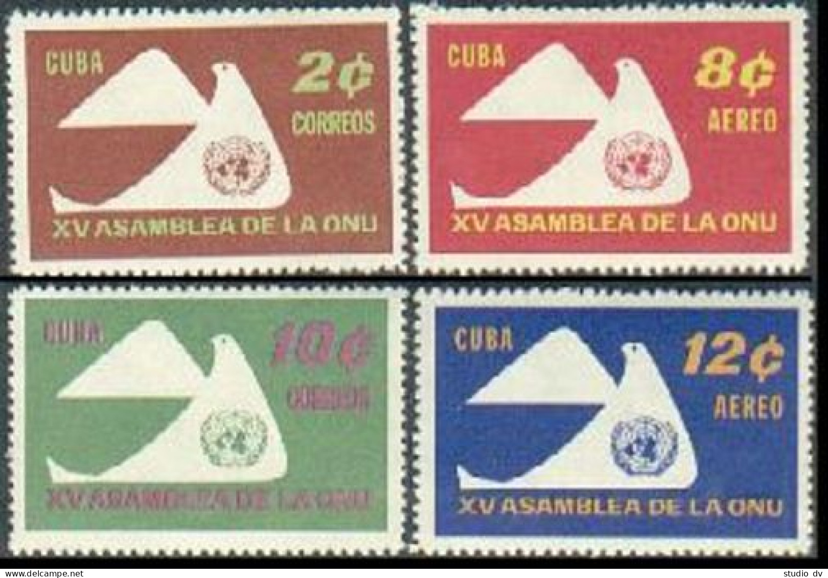 Cuba 668-669, C222-C223, MNH. Michel 713-716. UN, 15th Ann. 1960. Dove, Emblem. - Nuevos