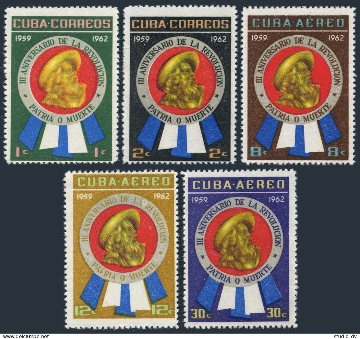 Cuba 701-702,C26-C228,MNH.Michel 746-750. 3rd Ann. Of The Revolution,1962. - Ungebraucht
