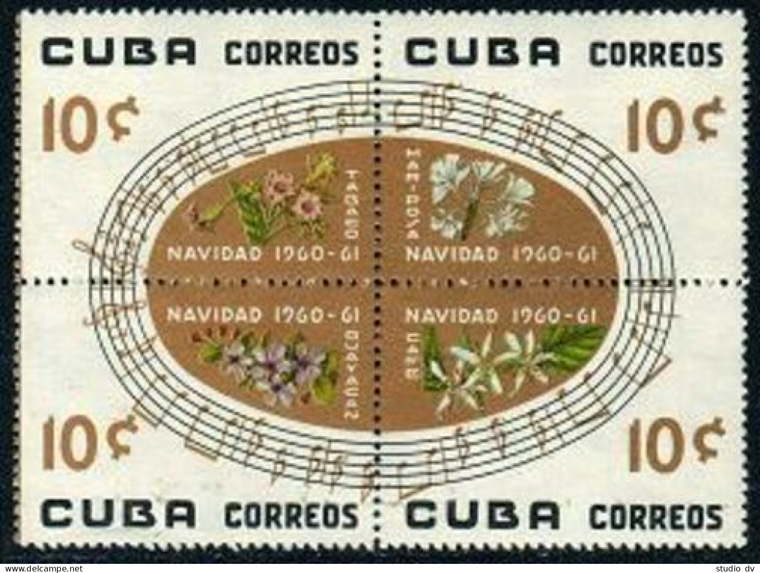 Cuba 659-662a Block,lightly Hinged. Christmas 1960.Flowers,Plants:Tobacco,Coffee - Neufs