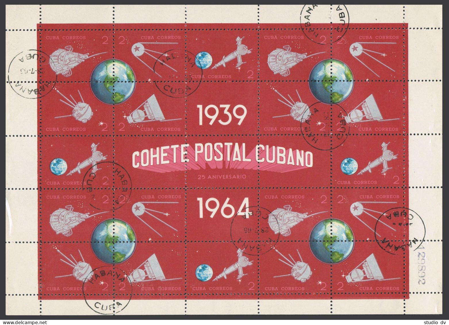 Cuba 858-882a Sheets,CTO.Michel 918-942. Experimental Cuban Postal Rocket,1964. - Neufs